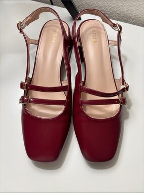 Wine Red Double-Strap Slingback Clogs